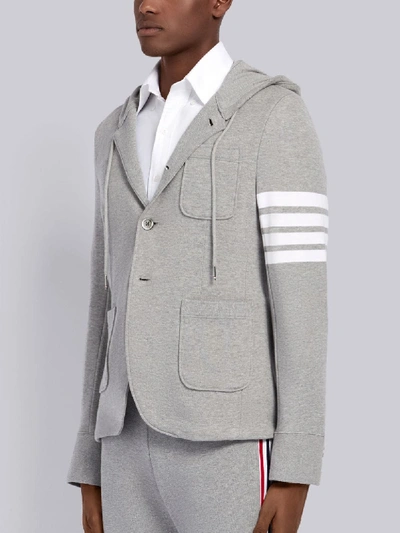 Shop Thom Browne Light Grey Loopback Jersey 4-bar Hooded Sport Coat