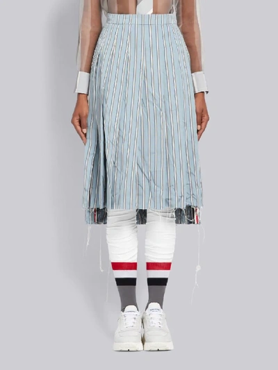 Shop Thom Browne Tricolor Washed Stripe Pleated Skirt In Blue