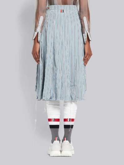 Shop Thom Browne Tricolor Washed Stripe Pleated Skirt In Blue