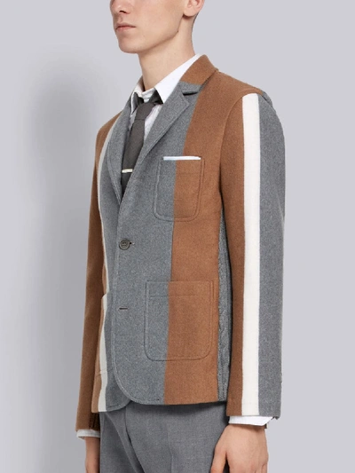 Shop Thom Browne Repp Stripe Combo-knit Classic Sport Coat In Neutrals