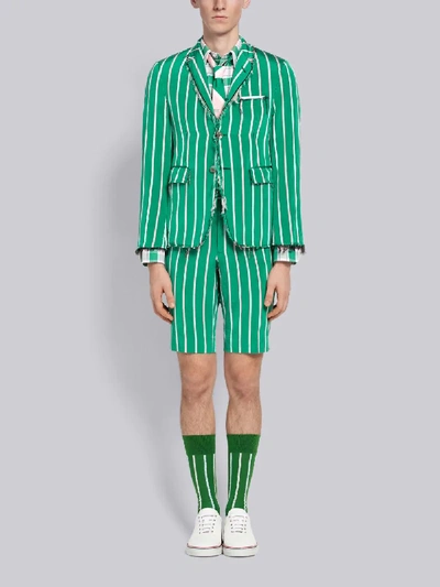 Shop Thom Browne Distressed Banker Stripe Classic Sport Coat In Green