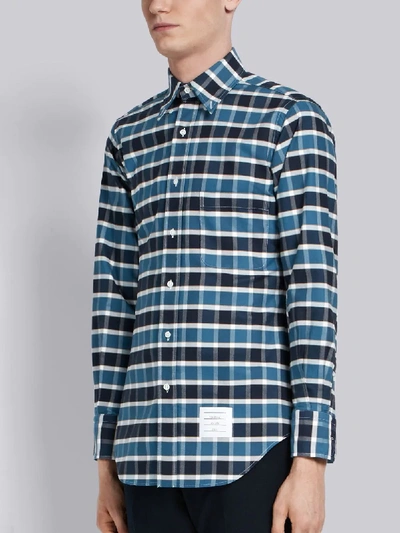 Shop Thom Browne Box Check Stripe Oxford In Blue