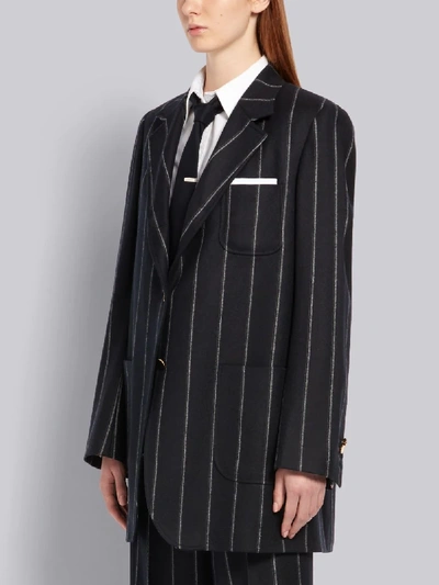 Shop Thom Browne Navy Wool Shadow Stripe Sack Jacket In Blue