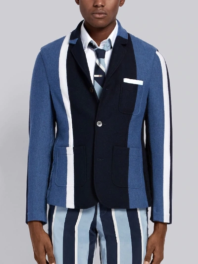 Shop Thom Browne Repp Stripe Combo-knit Classic Sport Coat In Blue