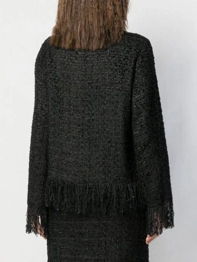 Shop Msgm Fringed Tweed Jacket In Black