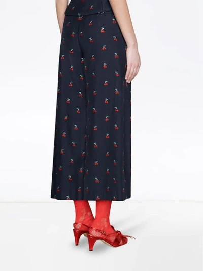 Shop Gucci Cherry Fil Coupé Wool Culotte Pant In 4956 Blue