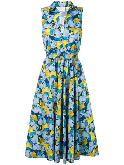Shop Pinko Floral Print Flared Dress In Blue