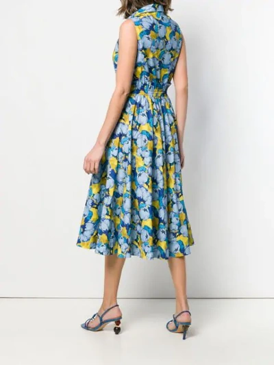 Shop Pinko Floral Print Flared Dress In Blue