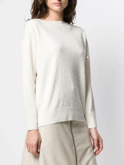 Shop Agnona Sequin Crew Neck Sweater In White