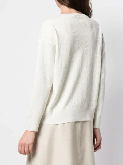 Shop Agnona Sequin Crew Neck Sweater In White