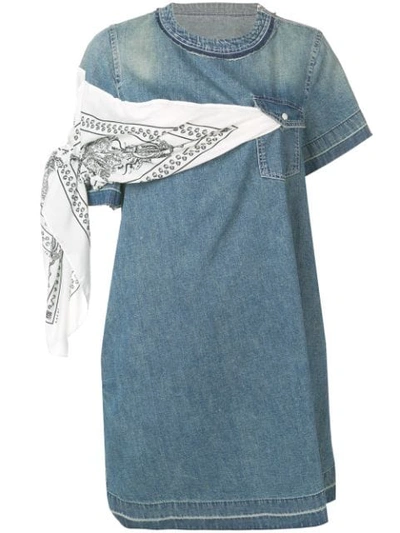 Shop Sacai Bandana Appliqué Denim Dress In Blue