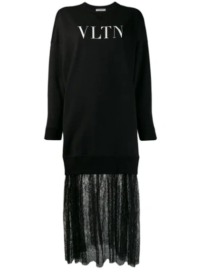 Shop Valentino Vltn Print Sweatshirt Dress In Black