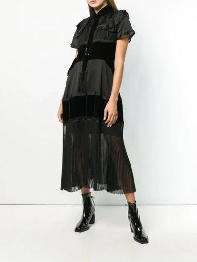 Shop Sacai Frill Detail Pleated Dress - Black