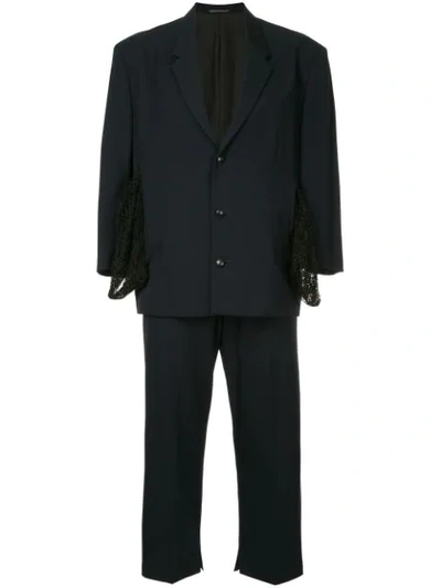 Shop Yohji Yamamoto Vintage Mesh Pockets Suit - Blue
