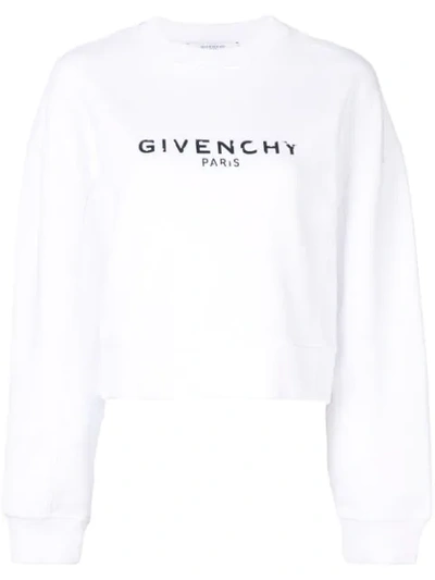 Shop Givenchy Logo Cropped Sweatshirt In 100 White