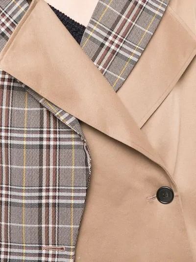 Shop Monse Layered Double Breasted Coat In Khaki/plaid