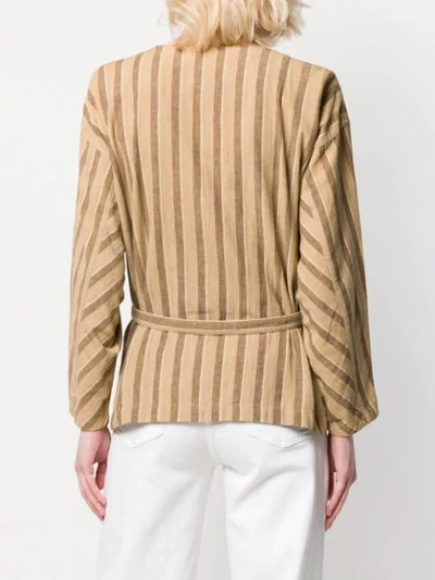 Pre-owned Issey Miyake 1980s Striped Wrap Blouse In Brown