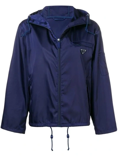 Shop Prada Hooded Waterproof Jacket In Blue