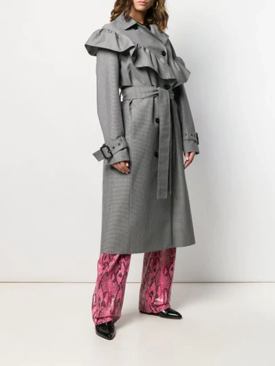 Shop Msgm Ruffled Houndstooth Coat In Grey