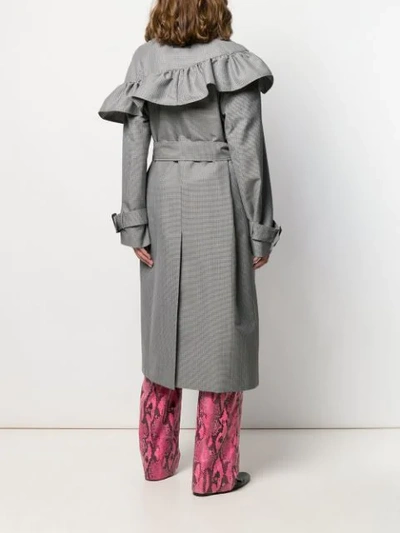 Shop Msgm Ruffled Houndstooth Coat In Grey
