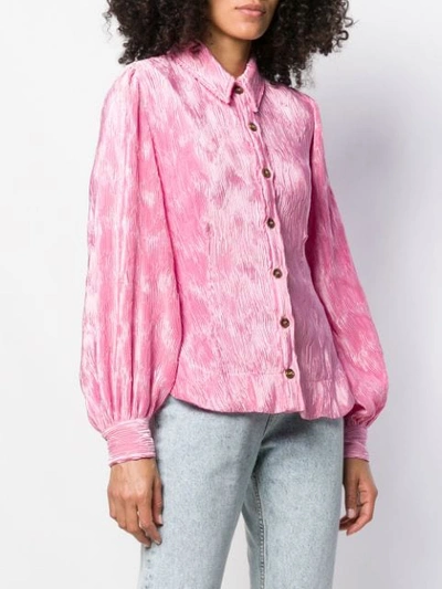 Shop Ganni Pleated Satin Blouse In Pink
