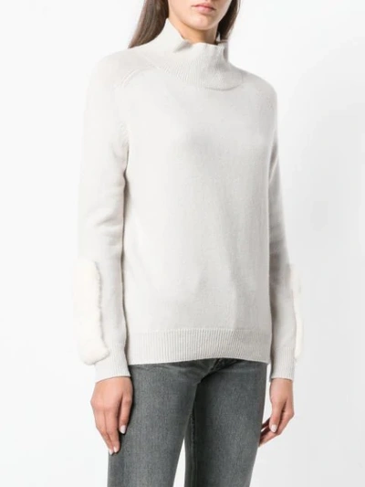 Shop N•peal Fur Trim Sweater In Neutrals