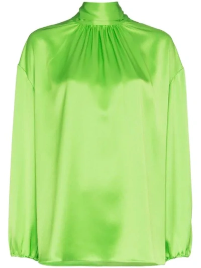 Shop Prada Pussy-bow High-neck Blouse - Green