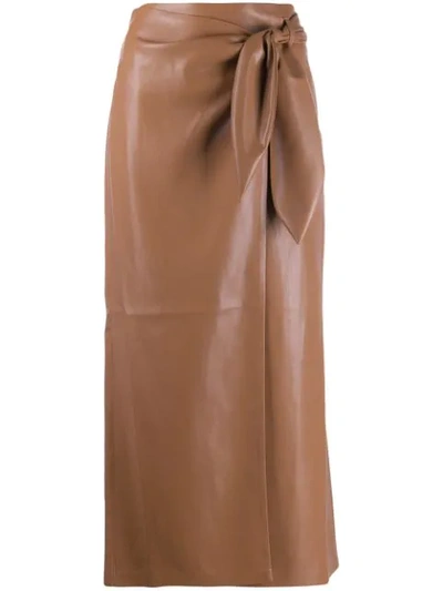 Shop Nanushka Wrapped Midi Skirt - Brown