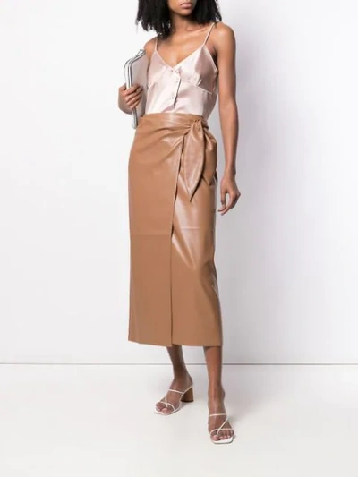 Shop Nanushka Wrapped Midi Skirt - Brown