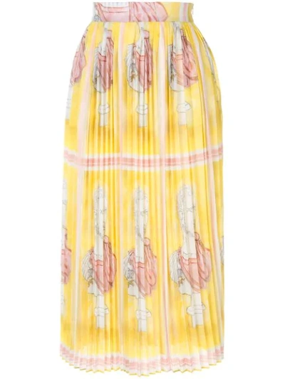 Shop Tata Naka Pleated Printed Skirt In Yellow