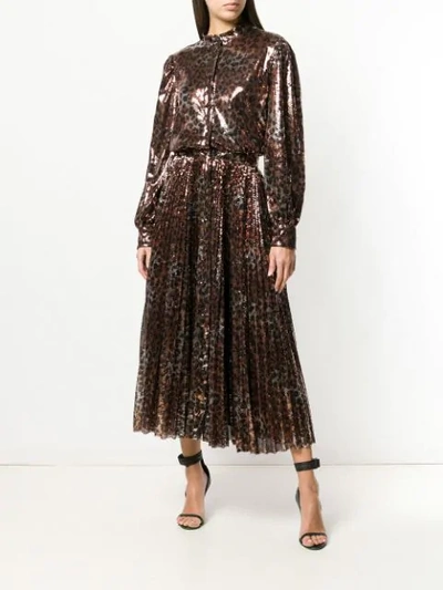 Shop Msgm Leopard Print Sequin Dress In Gold