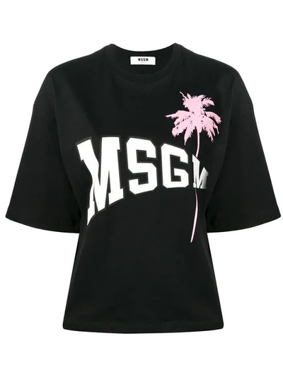 Msgm Logo Palm Tree T-shirt In Black