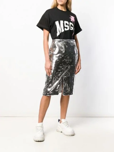 Msgm Logo Palm Tree T-shirt In Black
