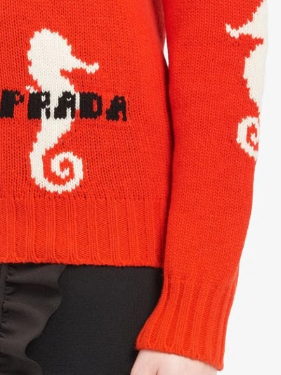 Shop Prada Jacquard Seahorse Knit Sweater - Orange