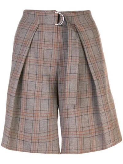 Shop Tibi James Check Pleated Shorts In Brown