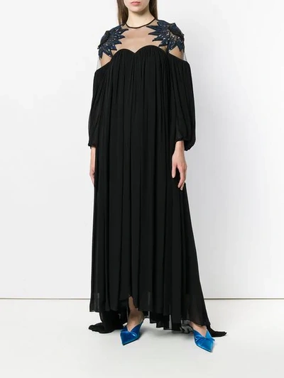 Shop Fendi Pleated Long Dress In Black