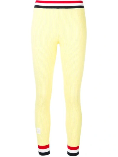 Shop Thom Browne Rwb Trim Seersucker Leggings In Yellow