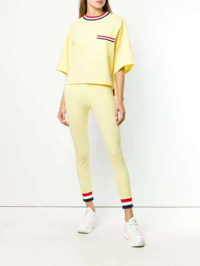 Shop Thom Browne Rwb Trim Seersucker Leggings In Yellow