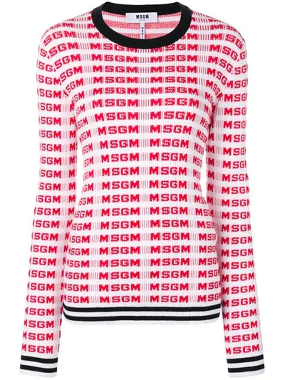 Shop Msgm Logo Printed Sweater In Red ,white