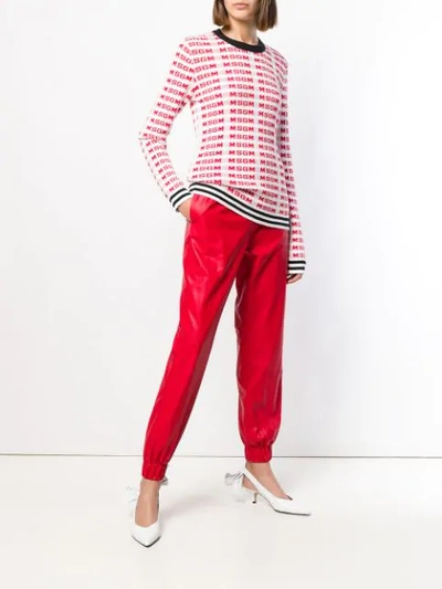 Shop Msgm Logo Printed Sweater In Red ,white