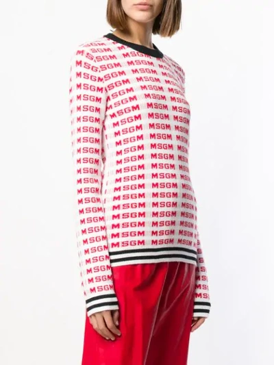 Shop Msgm Logo Printed Sweater In Red ,white