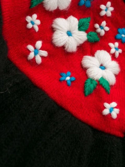 Shop Miu Miu Floral Embroidered Collar Cardigan - Black