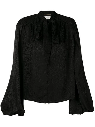 Shop Saint Laurent Pussy Bow Blouse In 1000 -noir