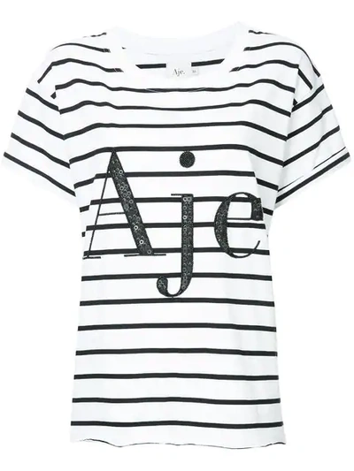 Shop Aje Sequin Embellished Logo Striped T In White