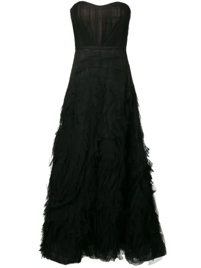 Shop Marchesa Notte Strapless Textured Tulle Gown In Black