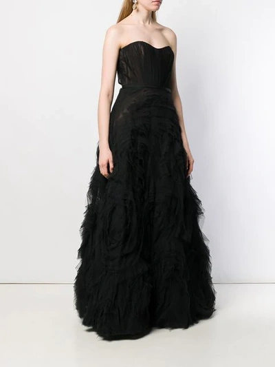 Shop Marchesa Notte Strapless Textured Tulle Gown In Black