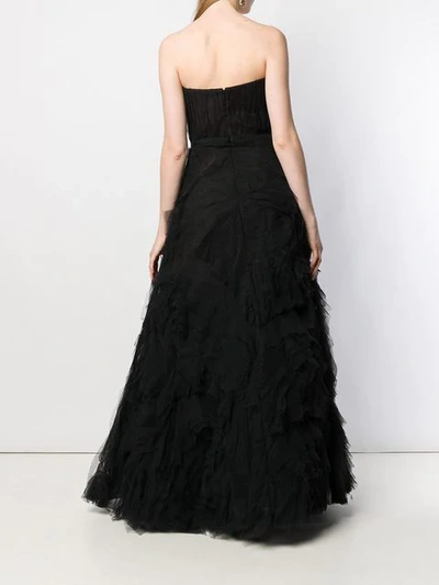 Shop Marchesa Notte Strapless Textured Tulle Gown In Black
