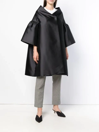 Shop Alberta Ferretti Ruffle Sleeve Oversized Coat - Black