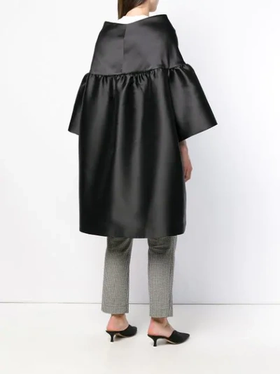 Shop Alberta Ferretti Ruffle Sleeve Oversized Coat - Black
