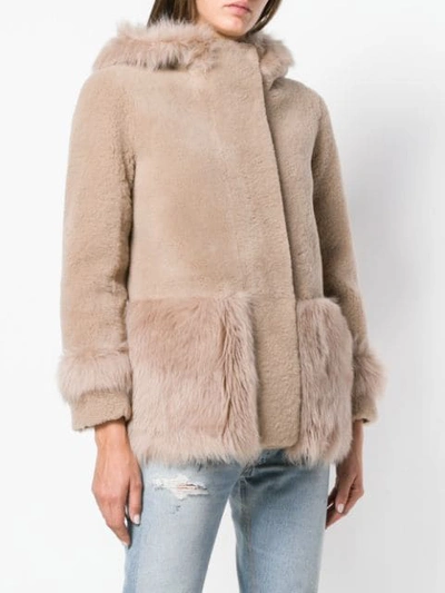 Shop Blancha Hooded Shearling Jacket In Neutrals